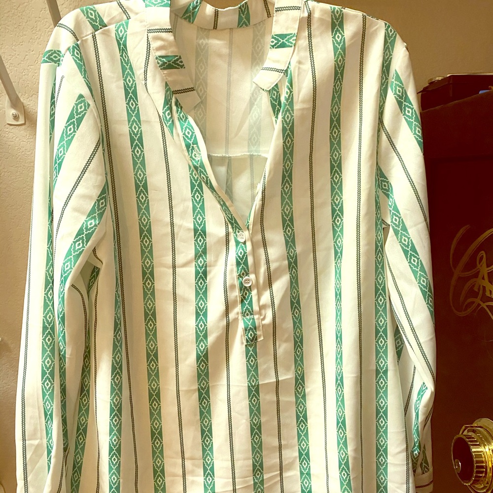 Super Cute White/green tunic top